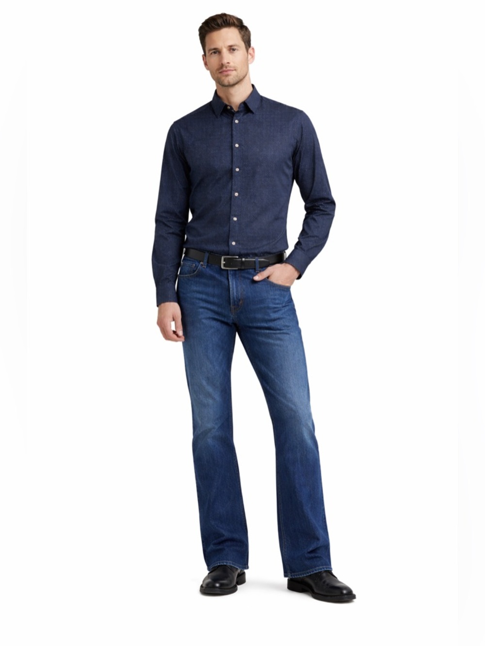 Ted Baker Mens Tillnow Geometric Dot Printed Button-Up Shirt Navy Size 4
